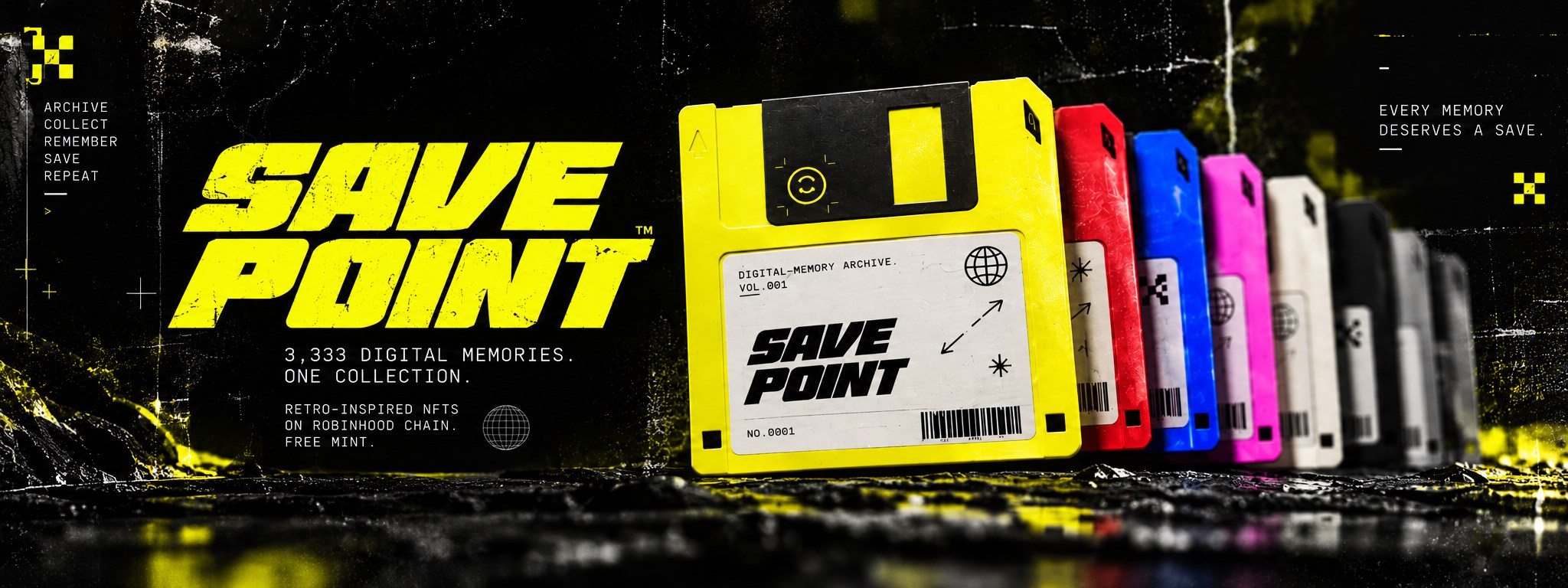 Save Point floppy disk collection banner